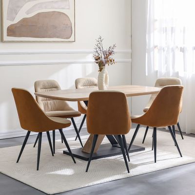 Weller 6-Seater Dining Set - Oak/Black - With 2-Year Warranty