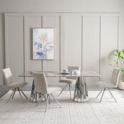 Derin 1+8-Seater Dining Set with Swivel Chair - Grey/Beige - With 2-Year Warranty 