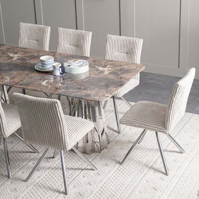 Derin 1+8 Dining Set With Swivel Chair Grey/Beige