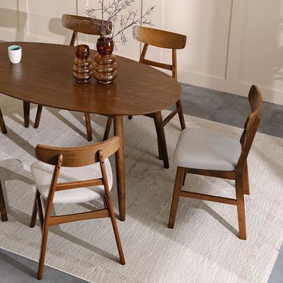 Acton 1+6-Seater Solid Wood Dining Set - Walnut/Beige - With 2-Year Warranty