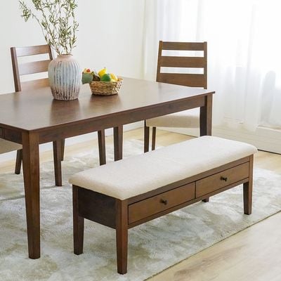 Tovia 1+4+Bench Solid Wood Dining Set with Storage - Walnut/Beige - With 2-Year Warranty