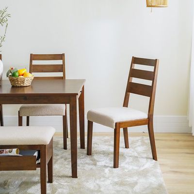 Tovia 1+4+Bench Solid Wood Dining Set with Storage - Walnut/Beige - With 2-Year Warranty