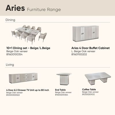 Aries 1+10 Dining set - Beige/L.Beige Oak veneer