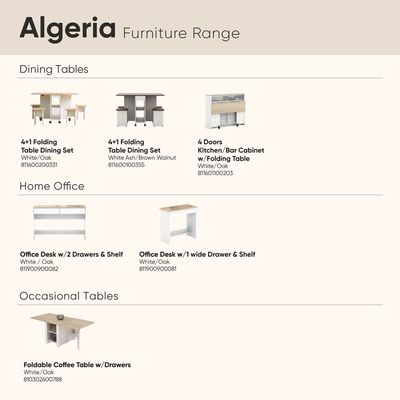 Algeria 1+4 Folding Table  Dining Set  - White Ash/Brown Walnut