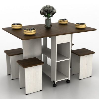 Algeria 1+4 Folding Table  Dining Set  - White Ash/Brown Walnut
