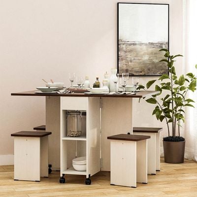 Algeria 1+4 Folding Table  Dining Set  - White Ash/Brown Walnut