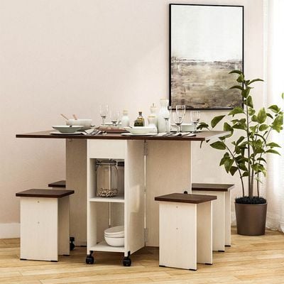 Algeria 1+4 Folding Table  Dining Set  - White Ash/Brown Walnut