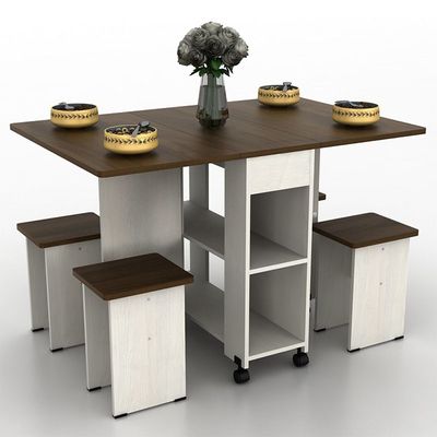 Algeria 1+4 Folding Table  Dining Set  - White Ash/Brown Walnut