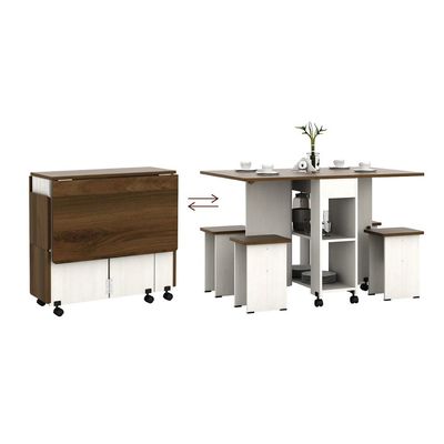 Algeria 1+4 Folding Table  Dining Set  - White Ash/Brown Walnut