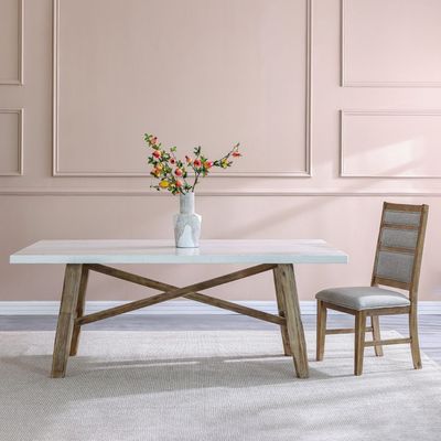 Karrisa 1+6 Seater Marble/Acacia Wood Dining Set - White/Natural Oak - With 2-Year Warranty