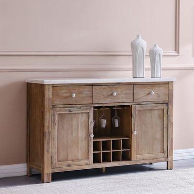Karrisa Marble Top Buffet Table | 3 Drawers & 3 Doors - White/Natural Oak - With 2-Year Warranty