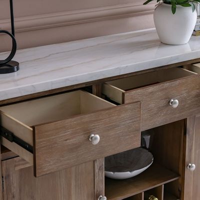 Karrisa Marble Top Buffet Table | 3 Drawers & 3 Doors - White/Natural Oak - With 2-Year Warranty