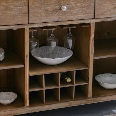 Karrisa Marble Top Buffet Table | 3 Drawers & 3 Doors - White/Natural Oak - With 2-Year Warranty