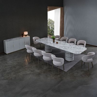 Fortville 1+10 High Gloss Dining Set - Light Grey / Brushed Light Gold