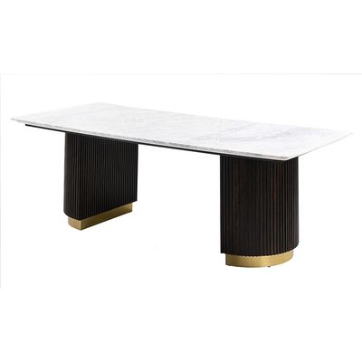 Latymer 1+8 Marble Top Dining Set - White / Walnut / Gold 