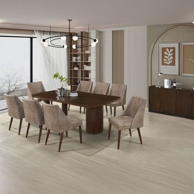 Benvinda 1+8 Wooden Dining Set -Walnut / Brown