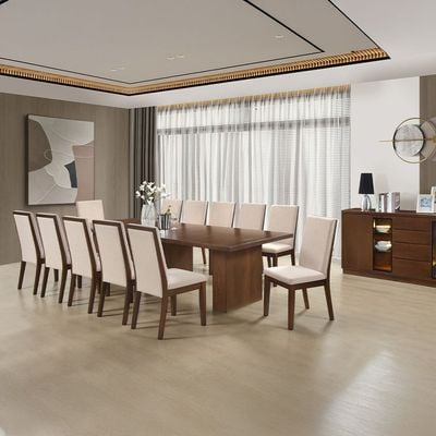 Clarisse 1+12 Wooden Dining Set Walnut / Beige