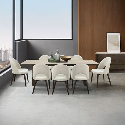 Brookside 1+8 Stone Top Dining Set-Beige/Oak Veneer