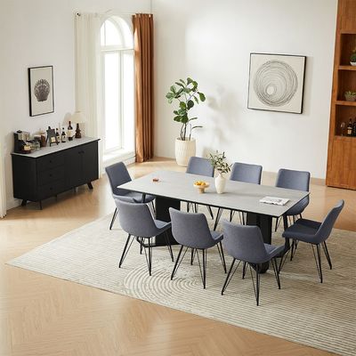 Everson 1+8 Stone Top Dining Set-Matt Beige/Black