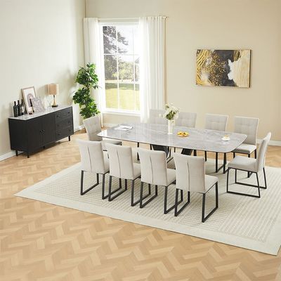 Midland 1+10 Stone Top Dining Set-High Gloss Grey/Black