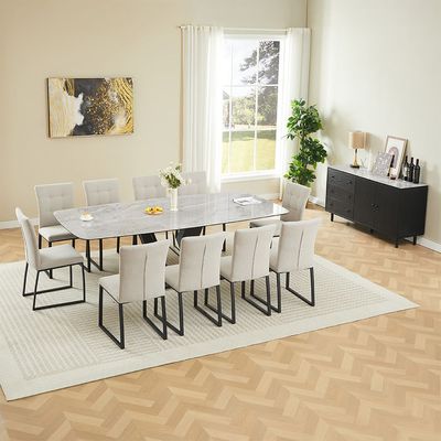 Midland 1+10 Stone Top Dining Set-High Gloss Grey/Black