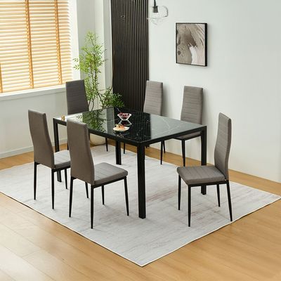 Sicilia 1+6 Tempered Glass Dining Set - Black/Grey