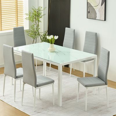 Sicilia 1+6 Tempered Glass Dining Set - White/Grey