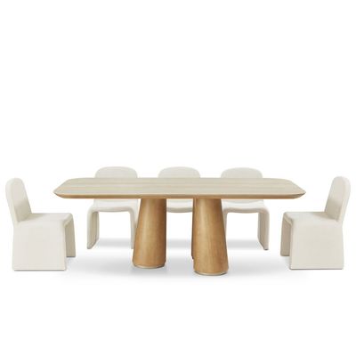 Nordomi 1+8 Seater Stone Top Dining Set- Cream/Natural Oak