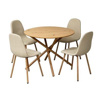 Eubank 1+4 Round Dining Set - Natural Oak/Beige