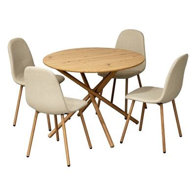 Eubank 1+4 Round Dining Set - Natural Oak/Beige