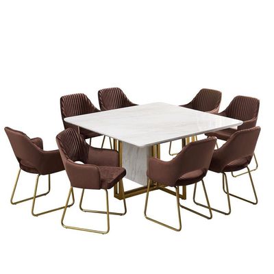 Callista 1+8 Dining Set - Marble White / Brown - With 2-Year Warranty