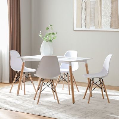 Stork 1+4-Seater Dining Set - White/Beech