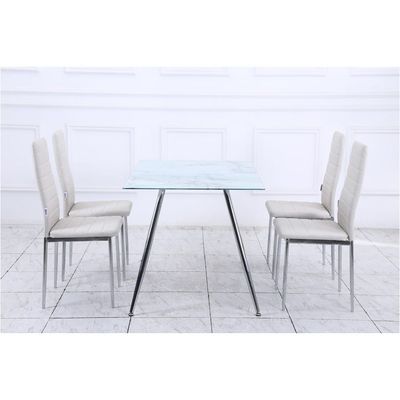 Kardashia 1+4 Dining Set - White/Chrome - Wih 2-Year Warranty 