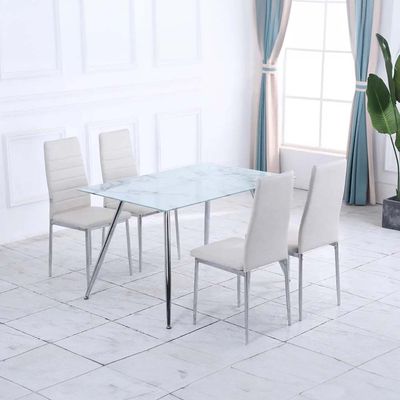 Kardashia 1+4 Dining Set - White/Chrome - Wih 2-Year Warranty 