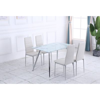 Kardashia 1+4 Dining Set - White/Chrome - Wih 2-Year Warranty 