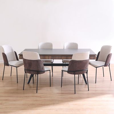 Kelbek 1+6 Dining Set - Walnut/Black - With 2-Year Warranty