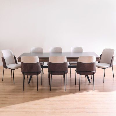 Kelbek 1+8 Dining Set - Walnut/Black - With 2-Year Warranty