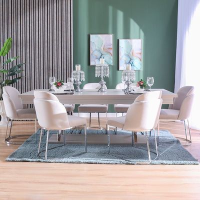 Seychelles 1+8-Seater Dining Set - Power White/Silver - With 2-Year Warranty