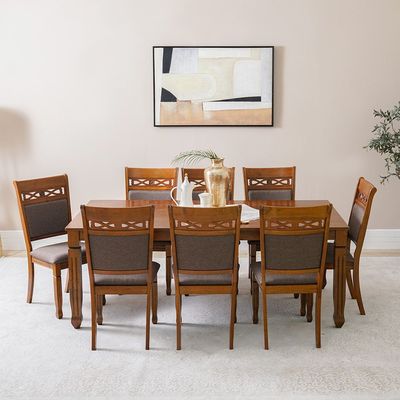 Tobago 1+8 Dining Set - Burnish Oak/Dark Brown - With 2-Year Warranty