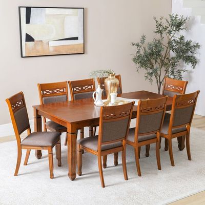 Tobago 1+8 Dining Set - Burnish Oak/Dark Brown - With 2-Year Warranty