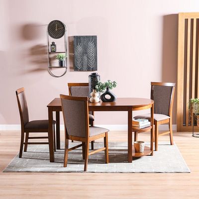 Theresa 1+4 Dining Set - Burnish Oak/Dark Brown - With 2-Year Warranty