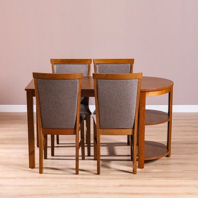 Theresa 1+4 Dining Set - Burnish Oak/Dark Brown - With 2-Year Warranty
