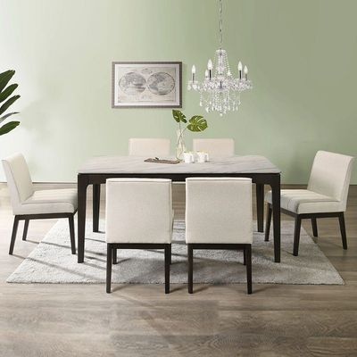 Kazen 1+6 Dining Set - Dark Cappucino/Cream - With 2-Year Warranty