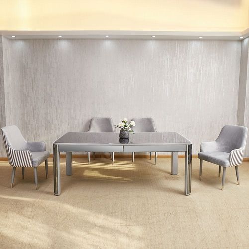 Danaya 6 Seater Dining Table - Champagne / Grey Mirror