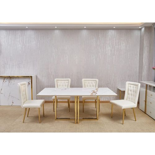 Tunesia 6 seater Dining Table Sintered stone - White / Golden