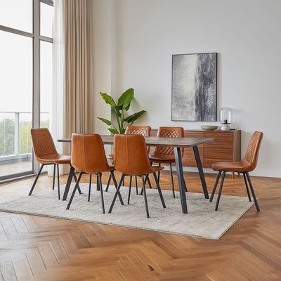 Gideon 1 + 6-Seater Dining Set with Gideon Dining Chairs - Natural Oak/Brown - With 2-Year Warranty