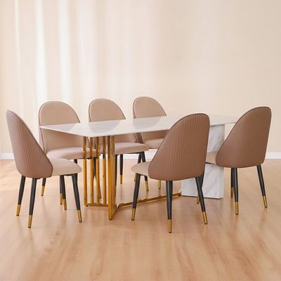 Flamingo 6 Seater Dining Set-Grey Marble / Brown