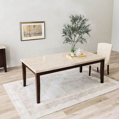 Brody 8 Seater Rectangular Marble Dining Table - Beige / Dark Walnut