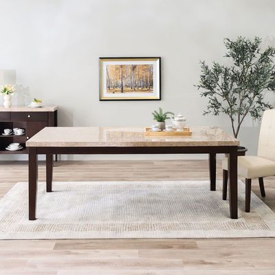 Brody 8 Seater Rectangular Marble Dining Table - Beige / Dark Walnut