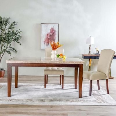 Brody 6 Seater Dining Set  W/ Brody Dining Chair  - Beige/Walnut